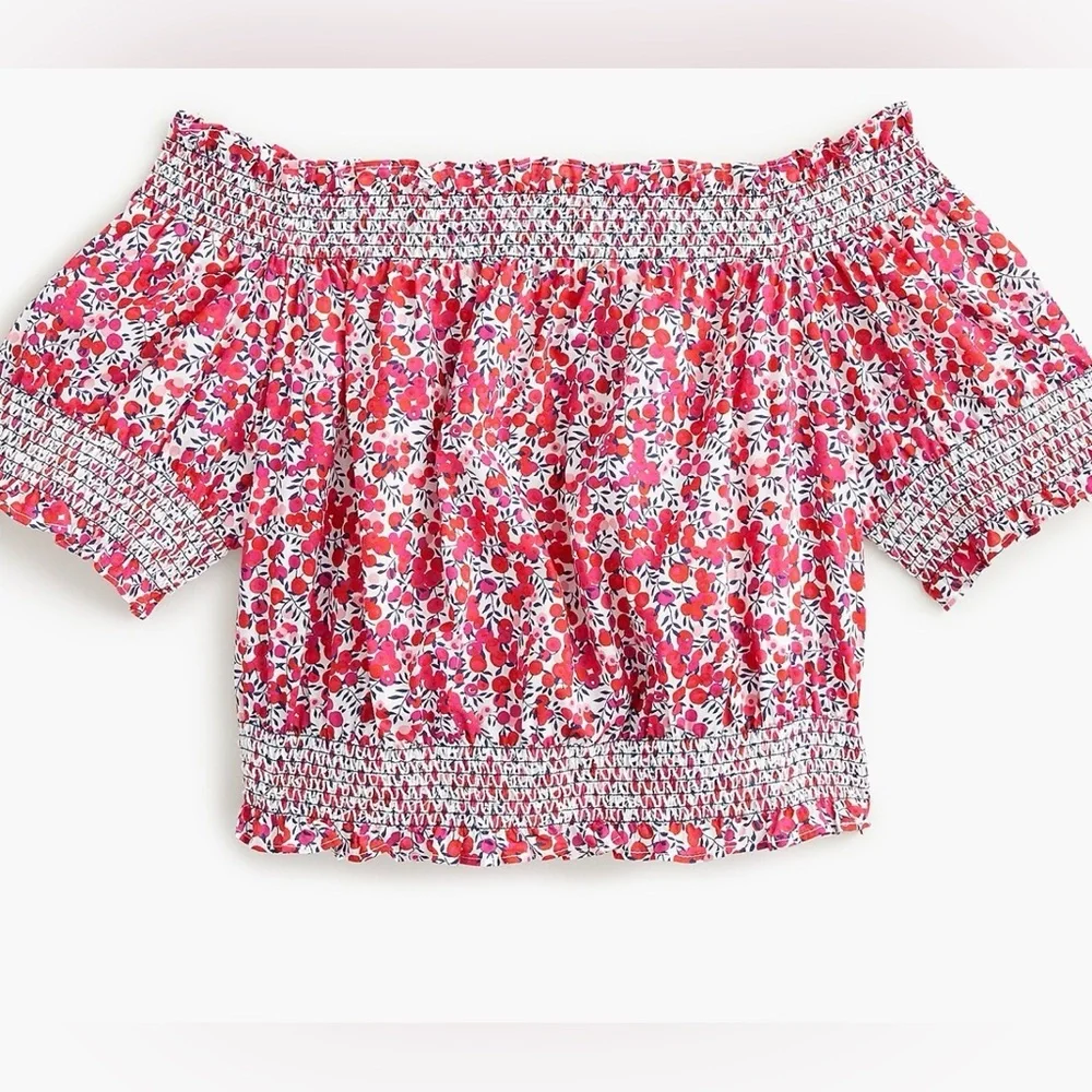 J. Crew Cotton Poplin Crop Floral Off-Shoulder‎ Blouse Liberty Wiltshire Print L
